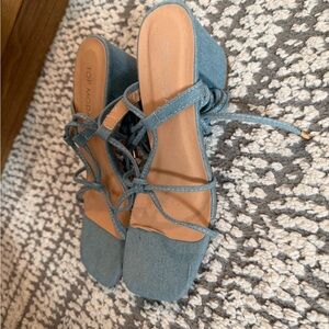 TOP Moda Women's Denim Blue Lace-Up Sandals